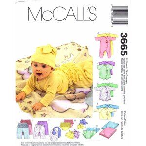 McCalls Sewing Pattern 3665 Infant NB-L Coveralls Tops Pants Bodysuit Bib